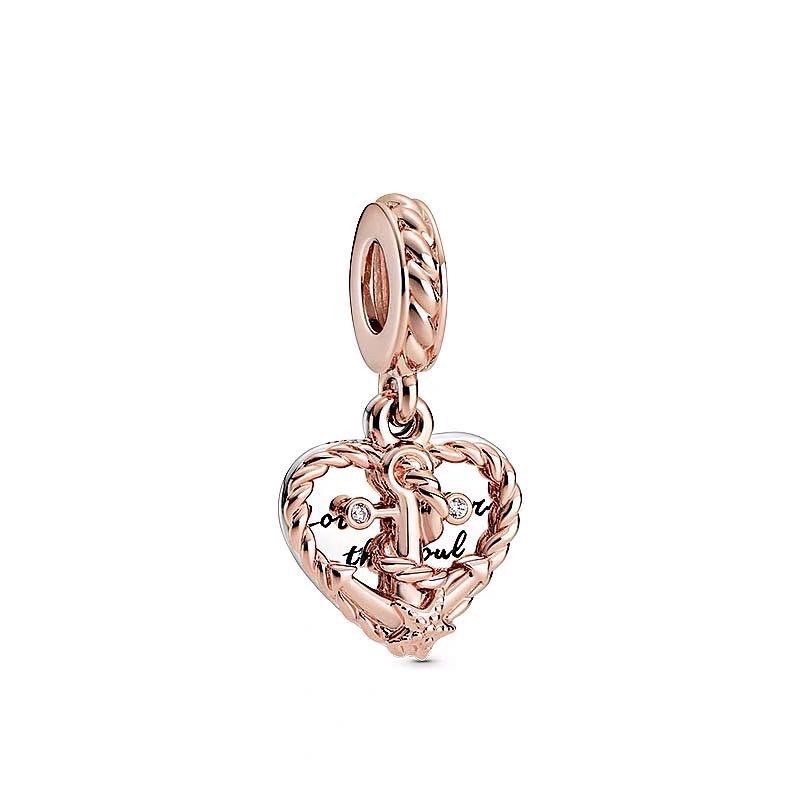 charm pan treo tim vàng hồng bạc s925