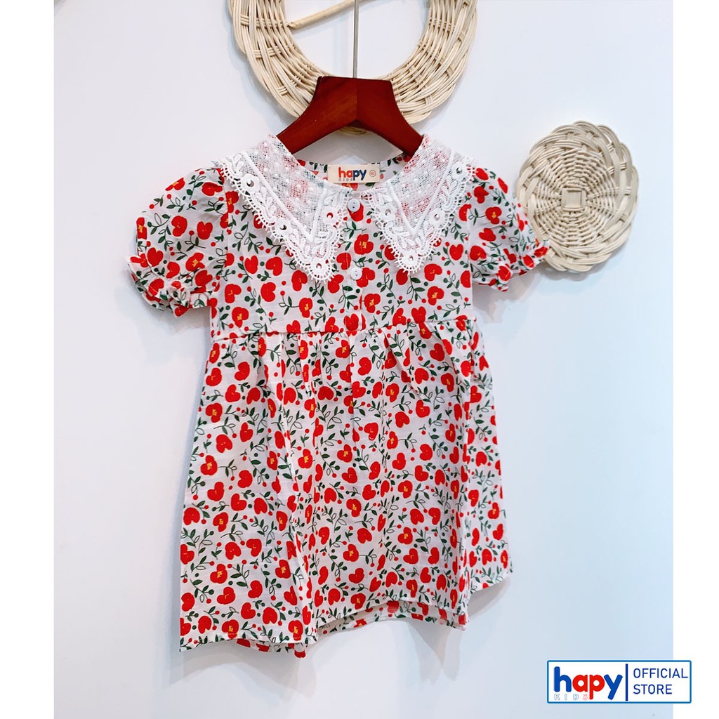 Váy Bé Gái, Đầm Bé Gái Đũi Hoa Cổ Ren Cho Bé Từ 1-6 tuổi Hapykids V029
