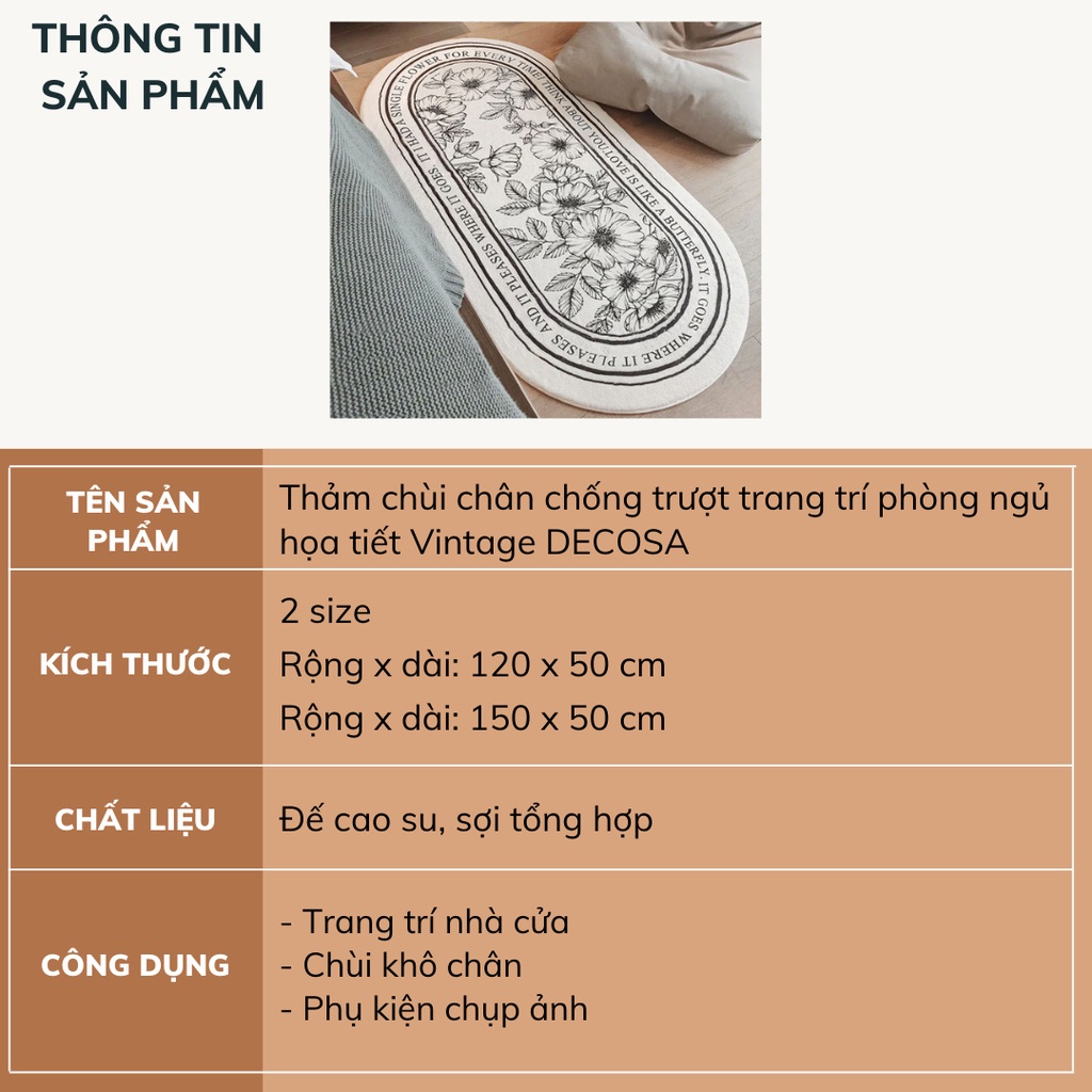 Thảm chùi chân chống trượt trang trí phòng ngủ họa tiết Vintage DECOSA