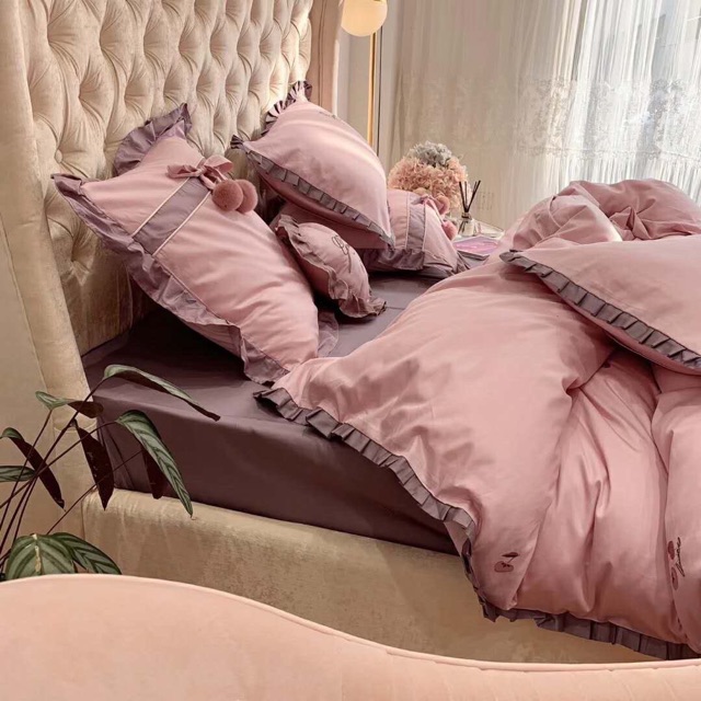 Set lụa tim bông 7 món cao cấp, đẹp hoàn hảo