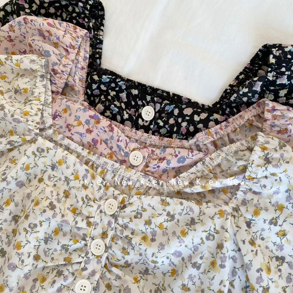 Váy hoa nhí cúc ngực dáng ngắn VKE1009-1 Ulzzang style🌸 Hàng Quảng Châu