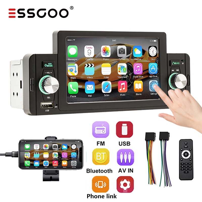Máy Nghe Nhạc MP5 FM / TF / USB / AUX Màn Hình Cảm Ứng HD 5 "Kết Nối Bluetooth 1 Din Cho Xe Hơi