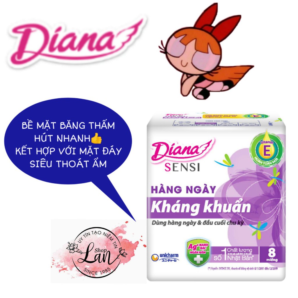 Băng vệ sinh DIANA hằng ngày mỏng, nhẹ, kháng khuẩn,siêu thoát ẩm, kiểm soát mùi hiệu quả