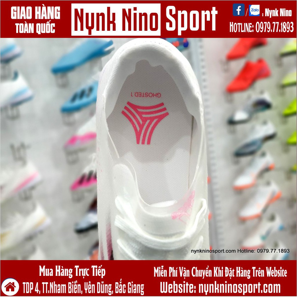 Giày Bóng Đá Adidas X Ghosted.1 Trắng Vạch Hồng TF