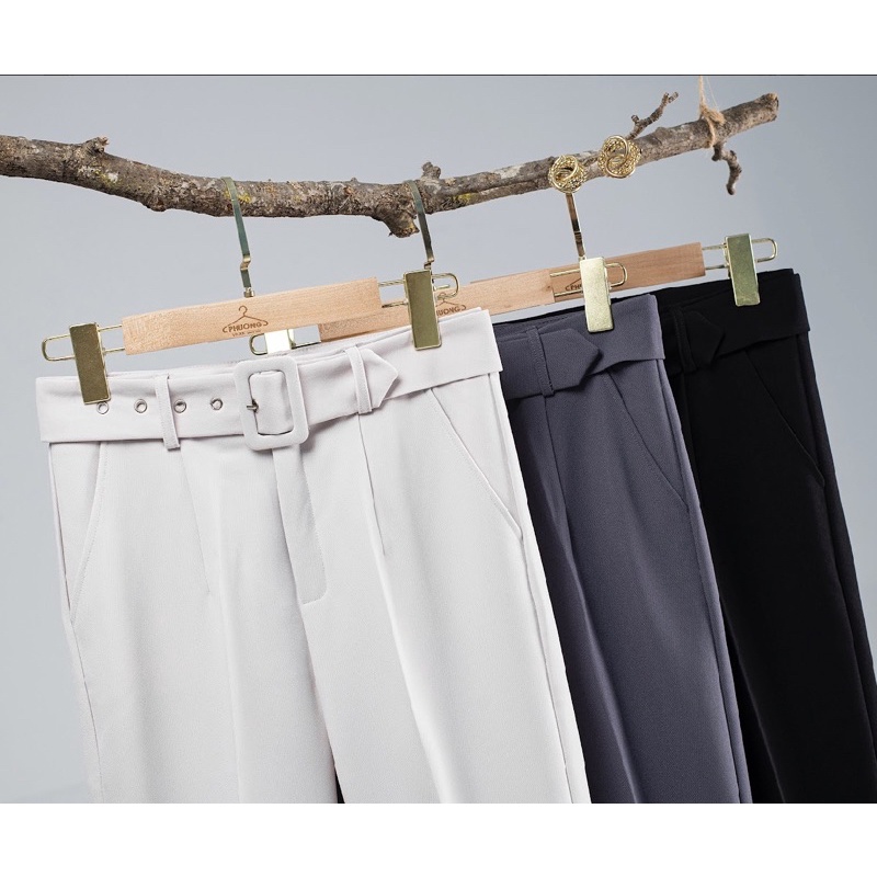 Quần baggy nữ PHUONGG , chất vải vintex Hàn, phong cách công sở kèm đai vảI bản to