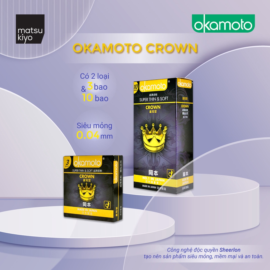 [Mã BMBAU50 giảm 7% đơn 99K] Bao Cao Su Okamoto Crown Kích Cỡ Nhỏ Siêu Mỏng Và Mềm Mại matsukiyo