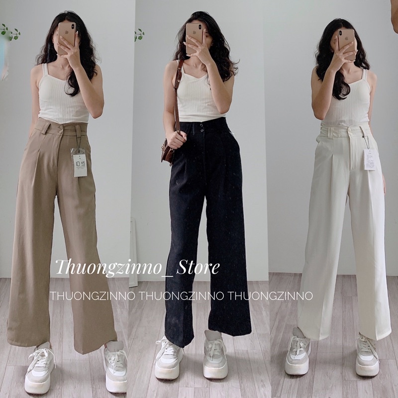 [Hàng Quảng Châu]Quần ống rộng”0565” loại 1 thiết kế 2 cúc đỉa to hàng Quảng Cháu Quần ống rộng chất mướt Hàn Quốc