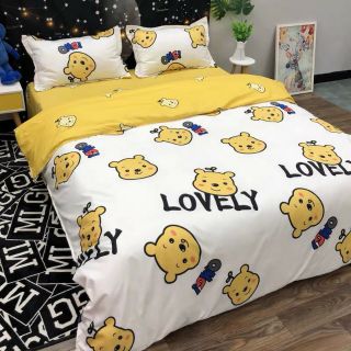 Bộ chăn ga gối gấu vàng cotton poly