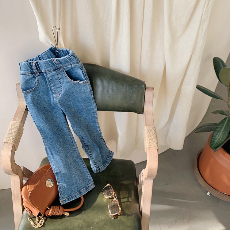 [Babycat] Hàng Có Sẵn Quần Jean Ống Loe Xẻ Tà Siêu Nhỏ Phong Cách Hàn Quốc Nhật Bản Mới 2022 Phong Cách Phương Tây Cho Bé Gái