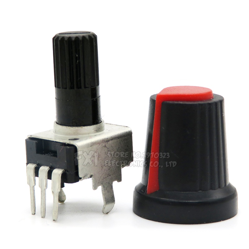 Bộ 5 Chiết Áp 3pin 1K ~ 500K Ohm 3pin Kèm 5 Nắp Đỏ