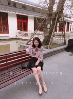 Sơ mi hoa cổ nơ( có ảnh thật)