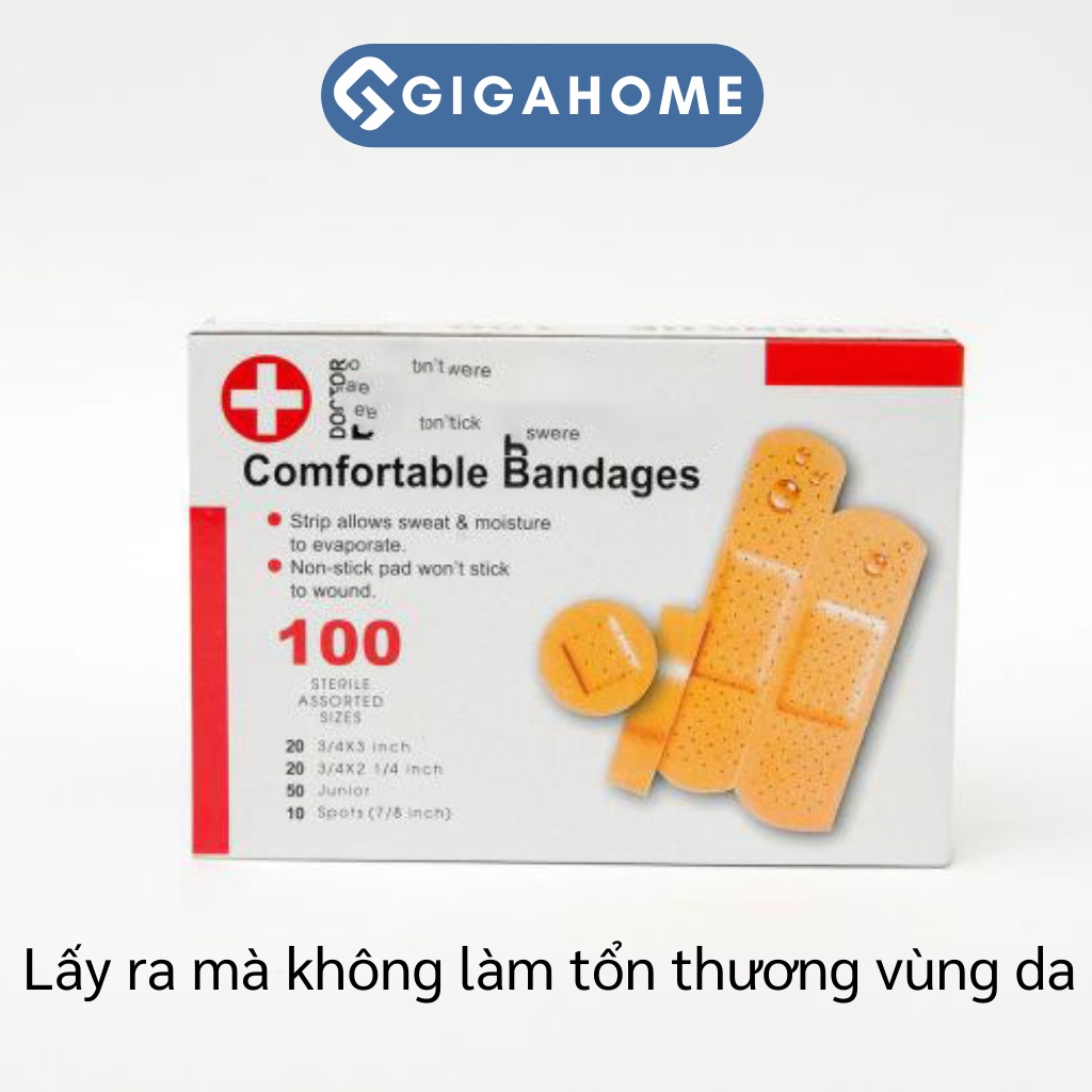 Hộp 100 Miếng Băng Cá Nhân 4 Loại GIGAHOME Chống Thấm Nước, Thoáng Khí 5228
