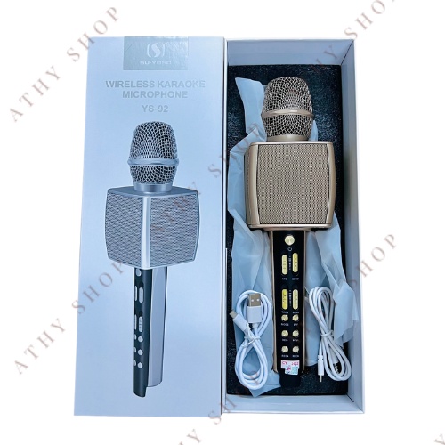 MIC KARAOKE BLUETOOTH YS-92 KÈM LOA GHI ÂM micro kết nối với điện thoại hút giọng tốt có tích hợp chức năng livestream c