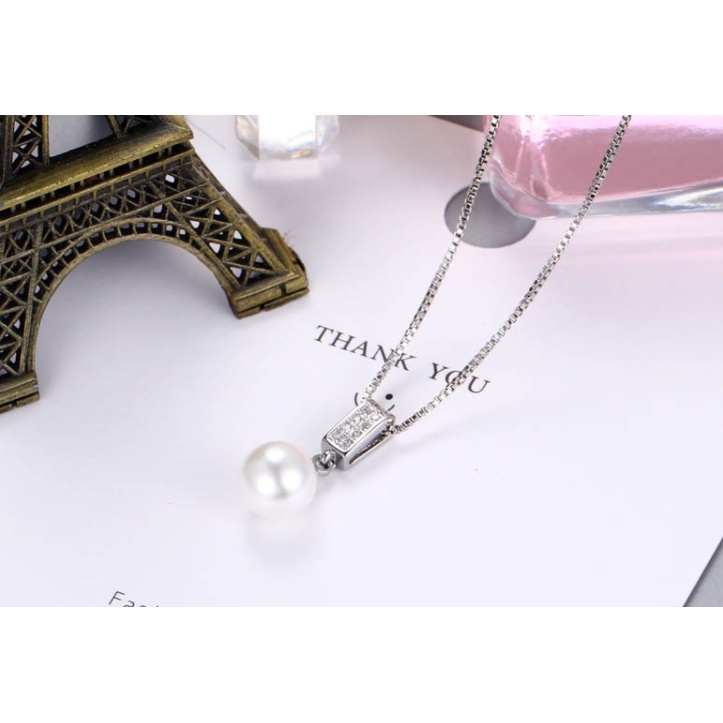 Dây chuyền bạc s925 gắn hạt 8ly - NT08 - Ngọc Trai Trường Thịnh