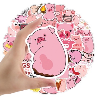 Set 50 miếng dán trang trí Laptop điện thoại hình chú heo hồng Graffiti không cần lặt lặp lại chống nước