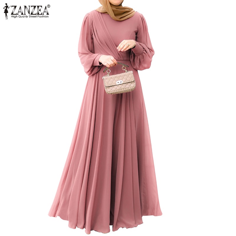 Đầm maxi ZANZEA dài tay phối khóa kéo thời trang cho nữ