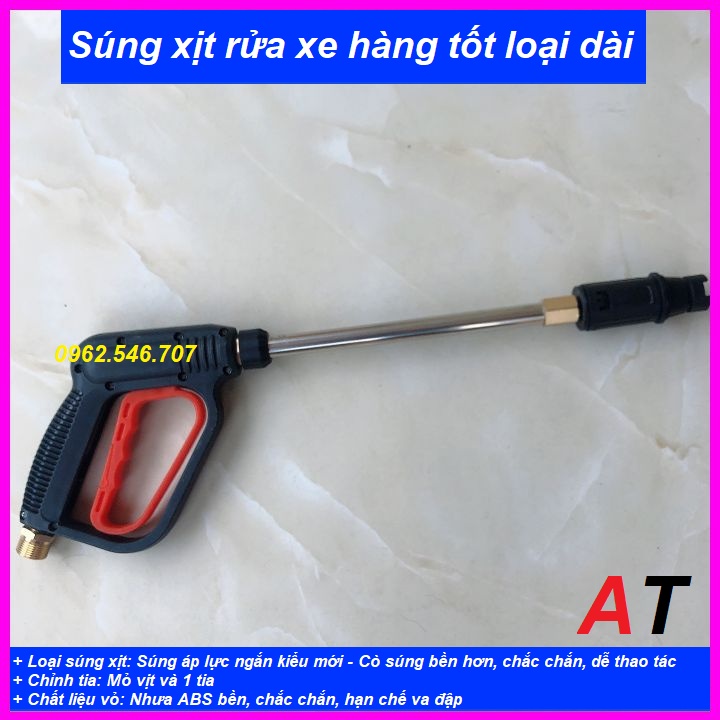 Súng xịt rửa xe loại tốt loại dài ren ngoài 14mm,22mm cho máy xịt áp lực cao, vòi xịt rửa xe áp lực cao