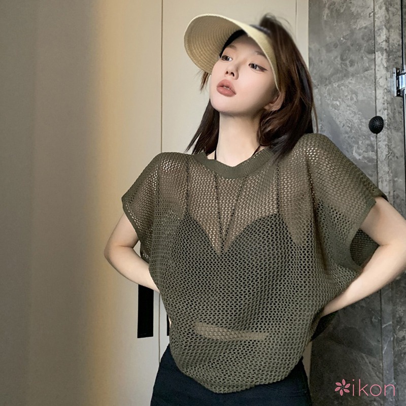 Áo Thun Lưới Mỏng Dáng Rộng Thời Trang Mùa Hè Phong Cách Hàn Quốc