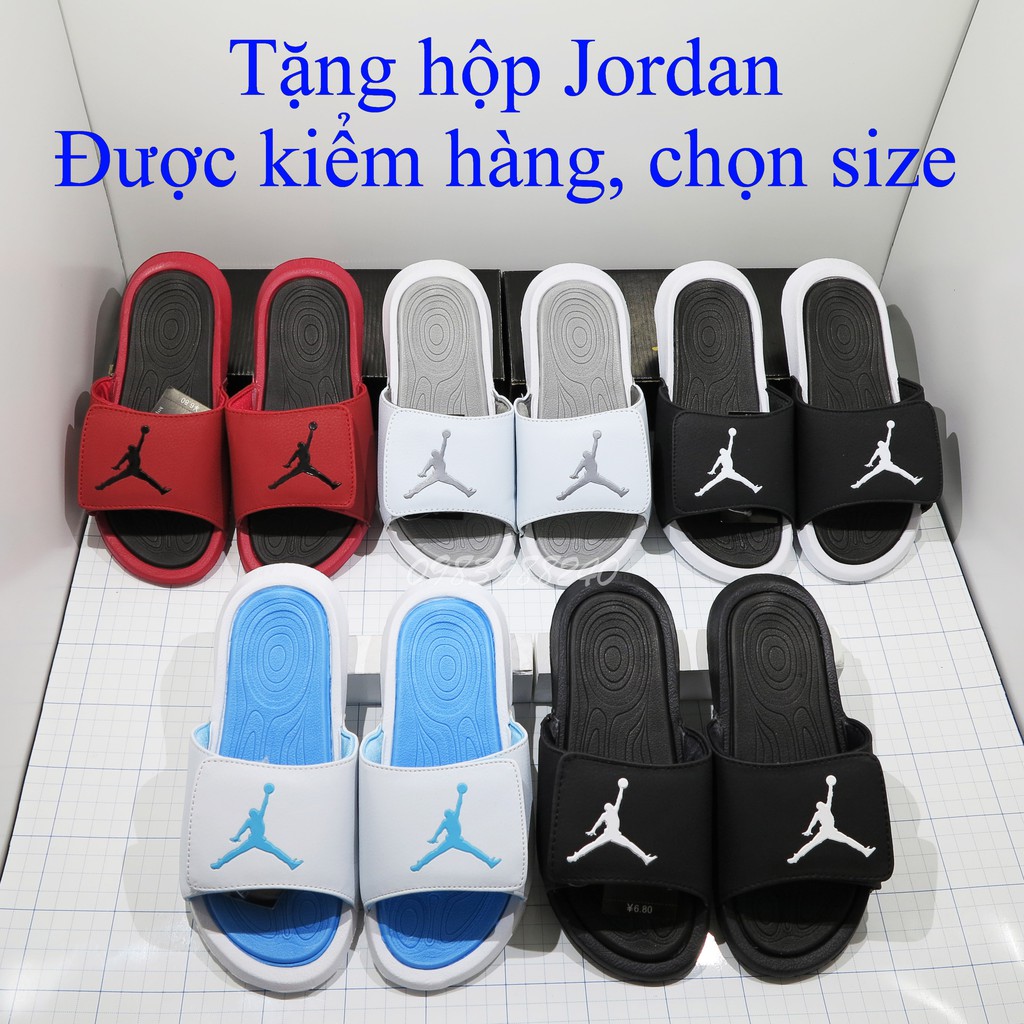 [Hộp JD] Dép Jordan JD bóng rổ siêu cấp quai ngang dán nam nữ đầy đủ nhãn mác, bao bì, kèm hộp hãng Jordan đen bóng tem.