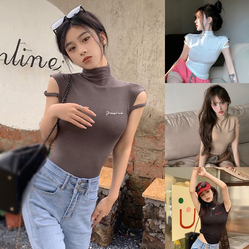 Áo Thun Nữ Ngắn Tay Màu Sắc Đơn Giản Gợi Cảm