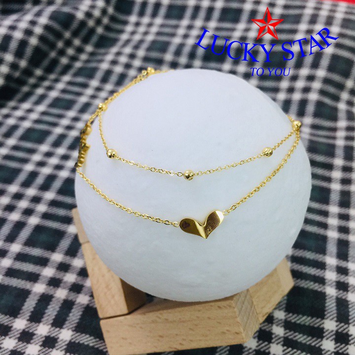 Lắc chân chữ lucky trái tim hai tầng titan quyến rũ