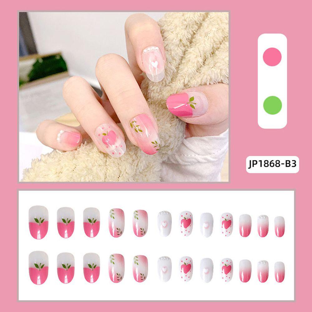 QQMALL Toàn Bộ Bộ Móng Tay Giả Họa Tiết Trái Tim Thời Trang Cho Nữ