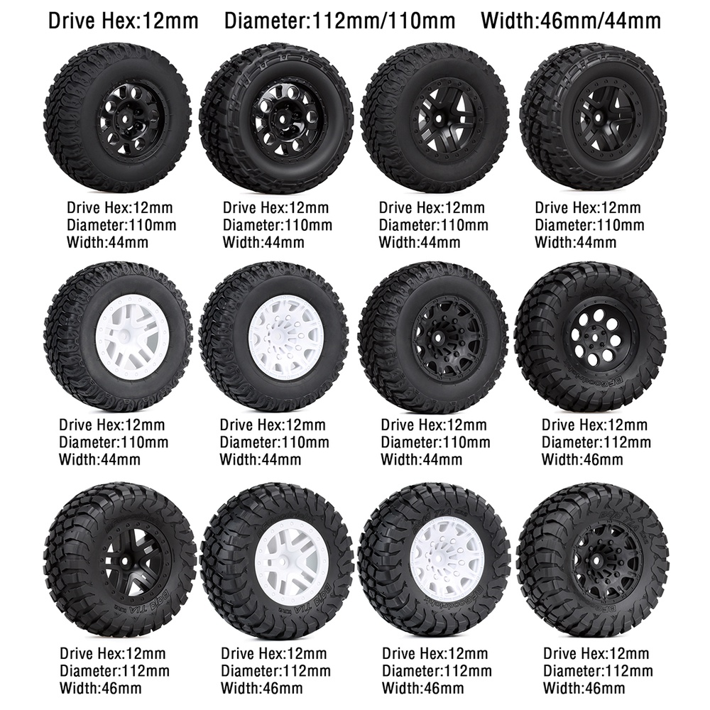 Bộ 4 Bánh Xe Cao Su 110 * 48MM 108 * 42MM Cho Xe Tải Điều Khiển Từ Xa 1 / 10 ARRMA SENTON 4X4 550 MEGA XLH 9125 Traxxas Slash