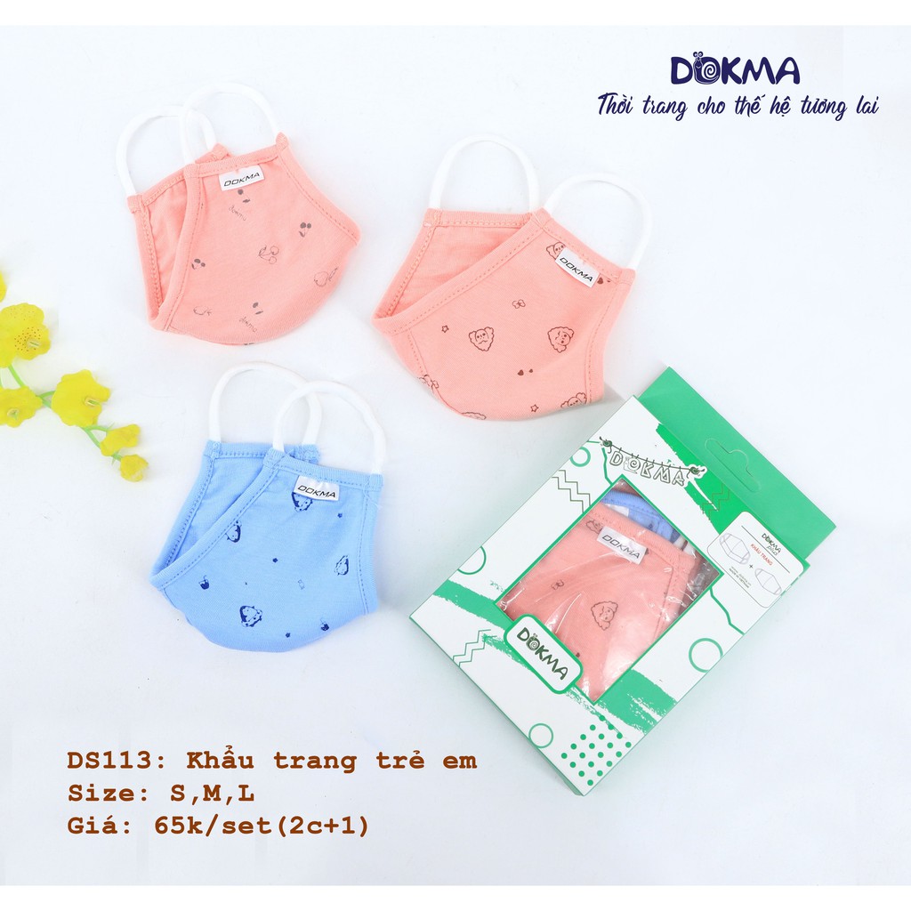 (1-5Y) Set 3 khẩu trang Dokma vải sợi tre cho bé DS512 (FORM BÉ)