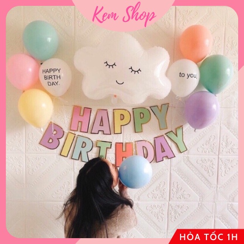 Set Trang Trí Sinh Nhật Hàn Quốc Cho Bé Trai Bé Gái Người Lớn Màu Pastel Dễ Thương - Kemshop K30