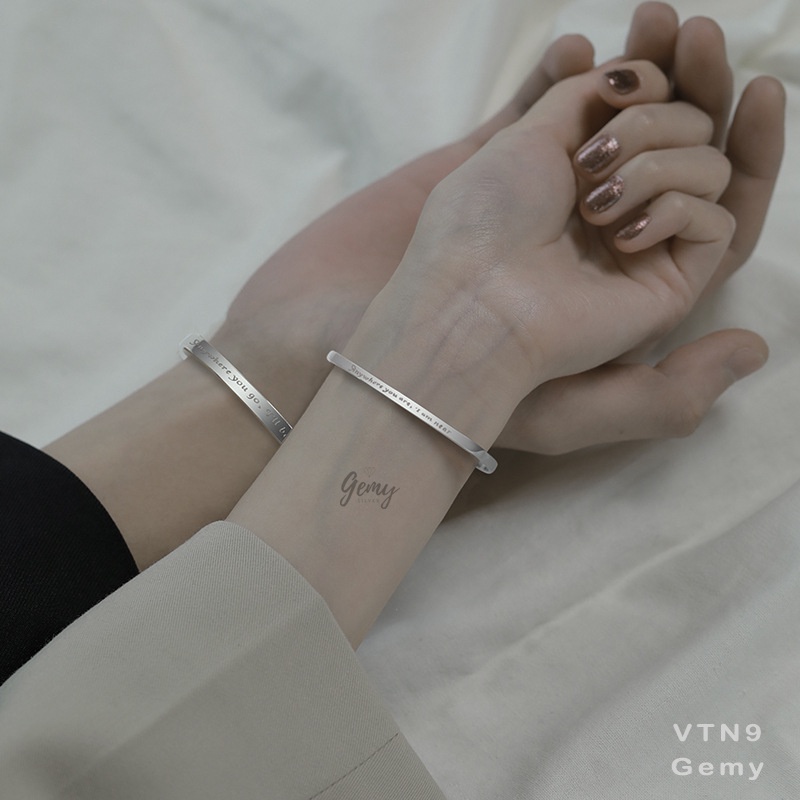 Vòng tay đôi nam nữ bạc 925 kiềng cứng có thể điều chỉnh khắc chữ Anywhere thời trang, unisex | GEMYY SILVER VTN9
