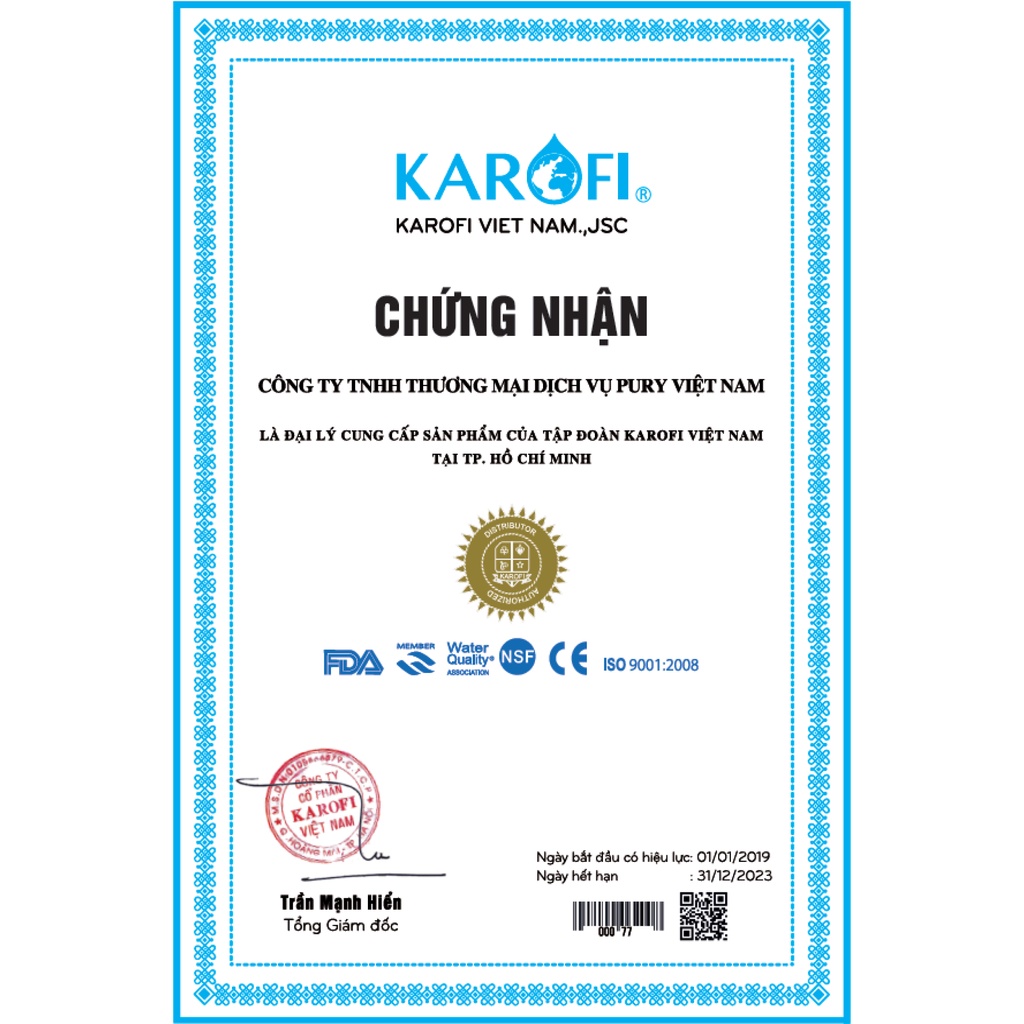 Bộ 10 Cấp Lõi Lọc Đúc Nguyên Khối Karofi SMAX Hiệu Suất Cao HP 6.1, 6.2 Hydrogen - Lõi Chức năng - Màng 100gdp Hàn Quốc