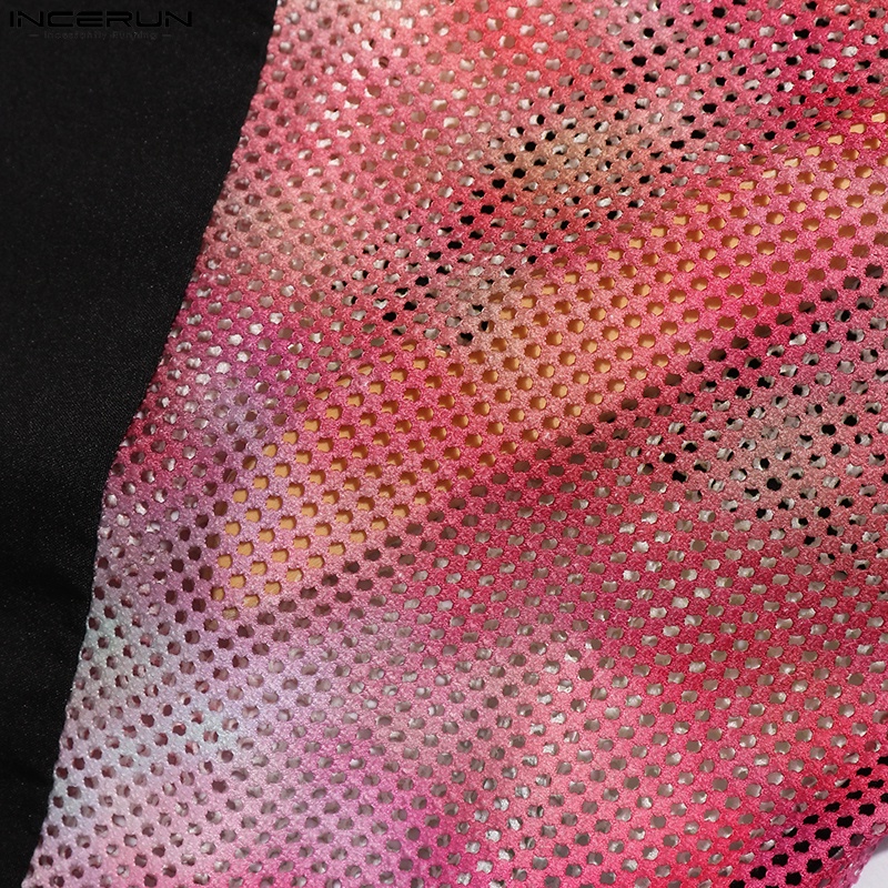 Áo sơ mi INCERUN cho nam tay ngắn xuyên thấu màu nhuộm độc đáo thời trang