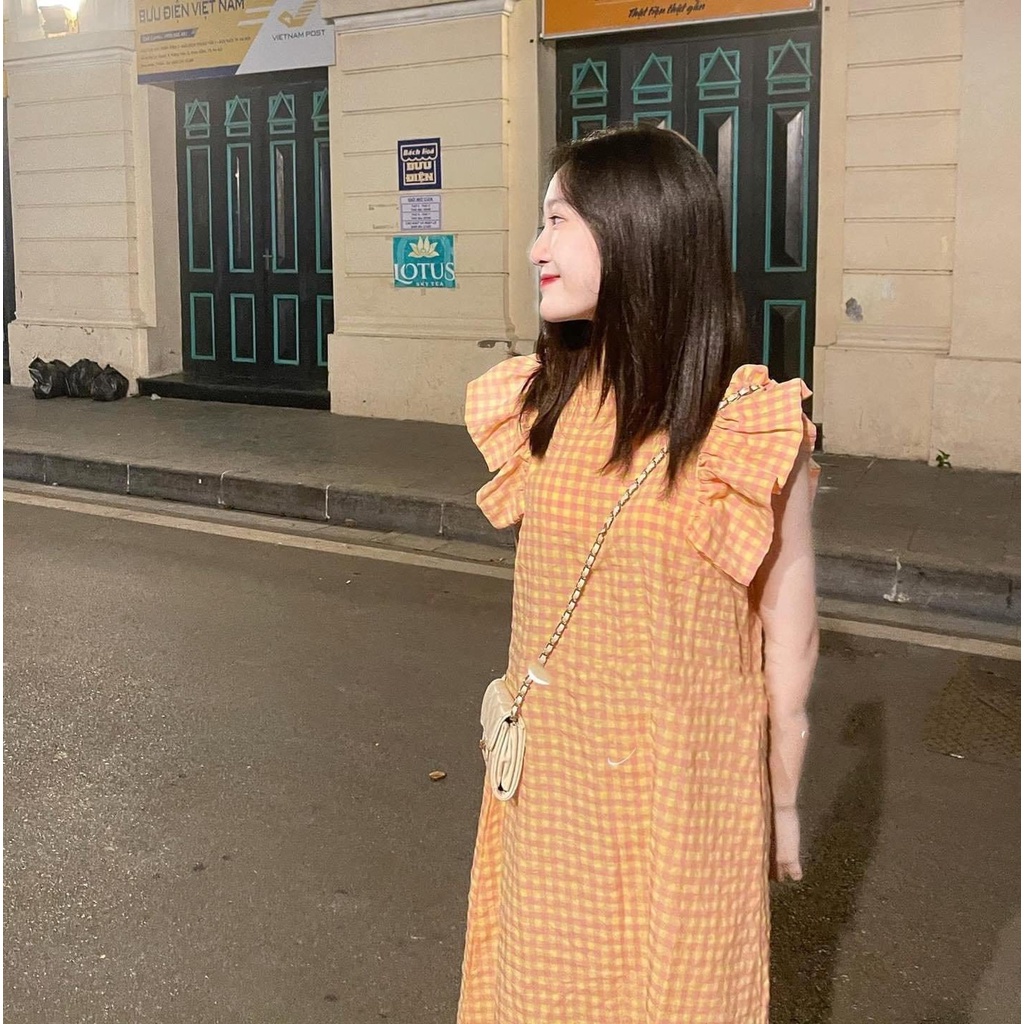 Váy kẻ caro tay cánh tiên Váy kẻ 5 màu