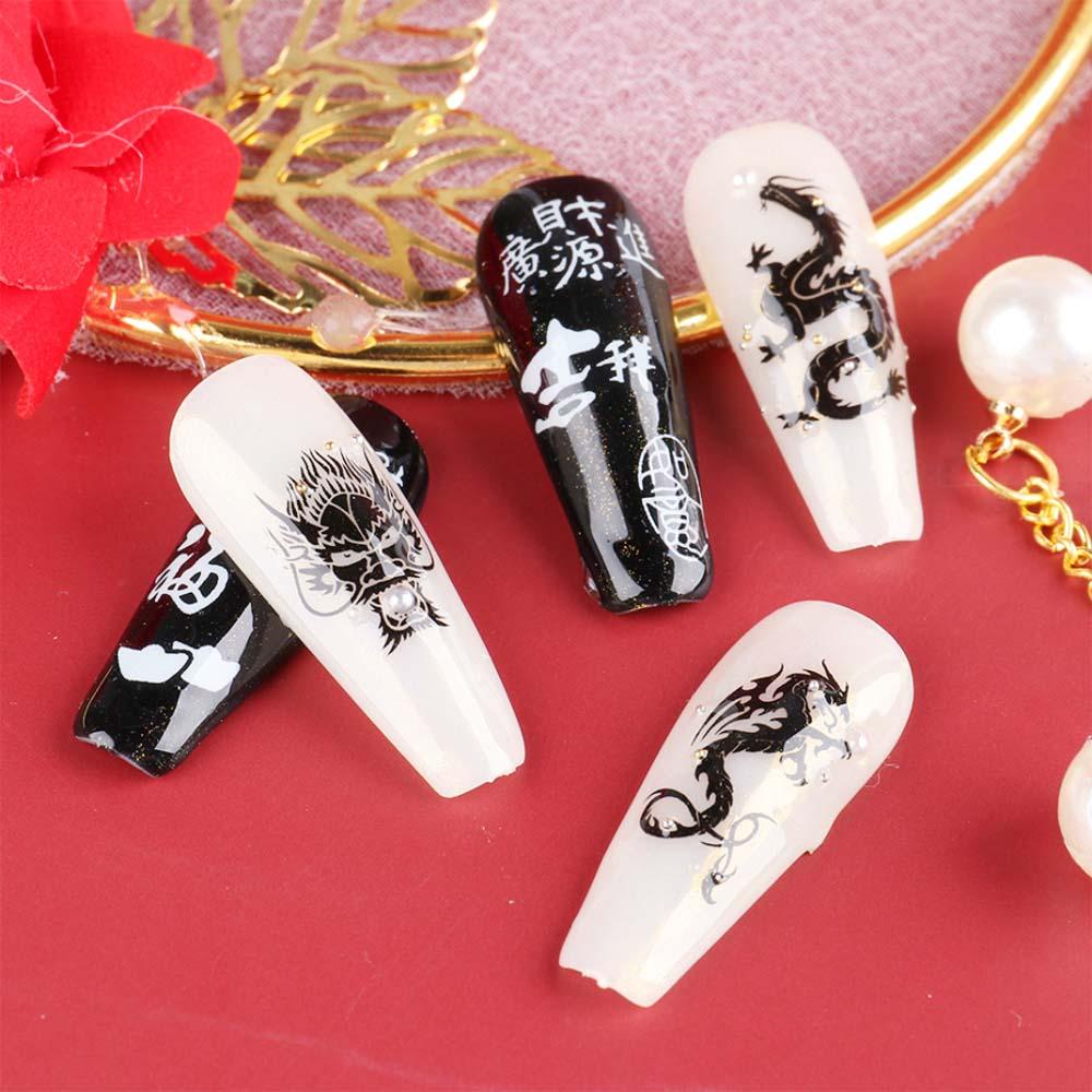 Miếng Dán Trang Trí Móng Tay Hình Rắn / Rồng 3D Màu Đen DIY