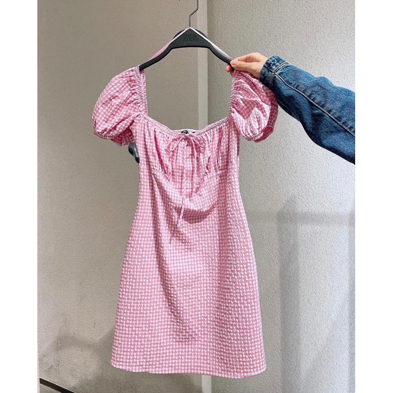 [FREESHIP - HÀNG LOẠI 1] VÁY KẺ HỒNG CỔ VUÔNG SIÊU XINH | BigBuy360 - bigbuy360.vn