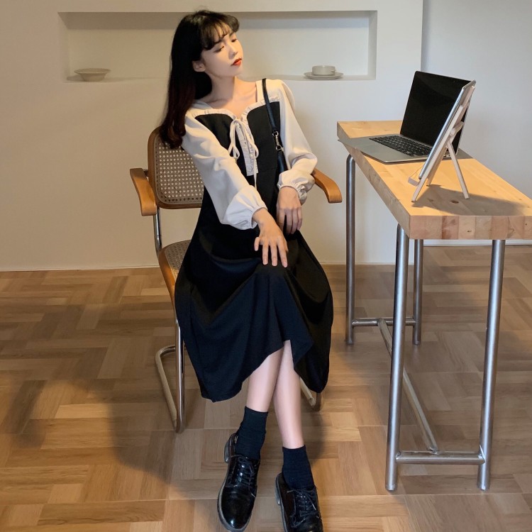 D63 - Đầm Đen Phối Tay Kem Dáng Dài Bigsize