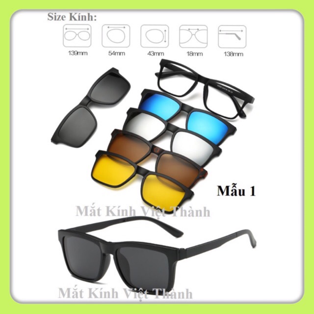 CÓ SẴN bộ kính 6 in 1 đa năng kính râm cận vuông kính 5 in 1