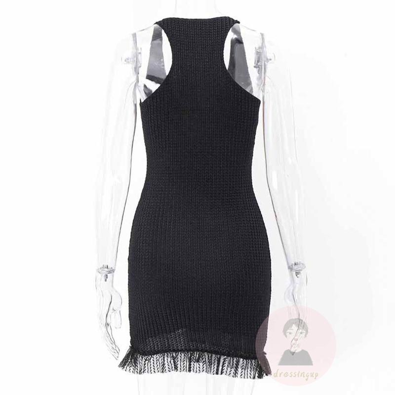 Đầm Ngắn Không Tay Màu Trơn Phối Ren Khóa Kim Loại Màu Sắc Thời Trang Cho Nữ