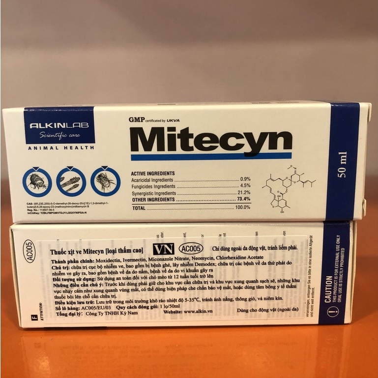 Xịt ve rận ghẻ Chó Mèo Mitecyn Hộp 50ml