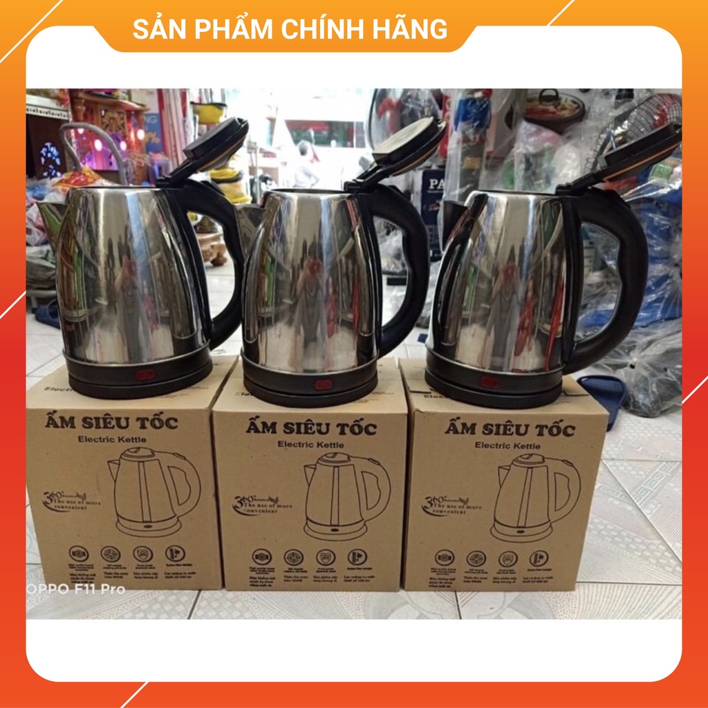 Bình Đun Siêu Tốc ELECTRIC 1L8 Cao Cấp - Thân inox - Đế Xoay - Hàng Chính Hãng