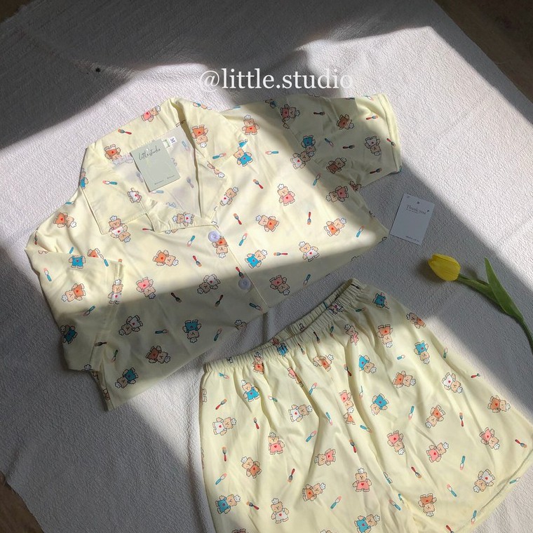 Bộ pyjama mặc nhà nữ mùa hè thoáng mát tay ngắn cute