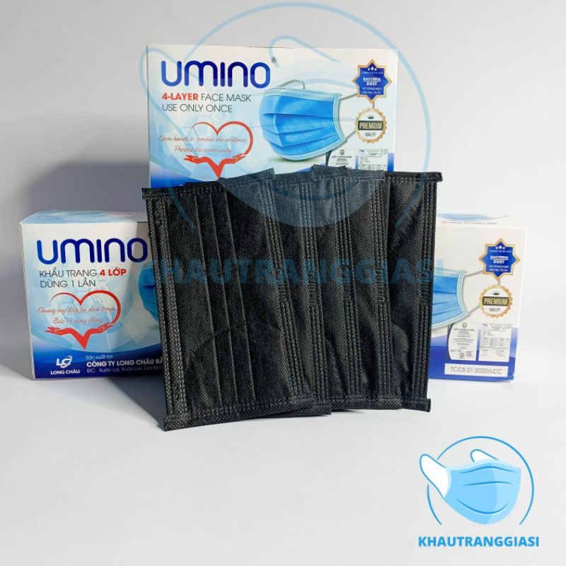 Khẩu trang y tế 4 lớp Umino màu đen hộp 50 chiếc