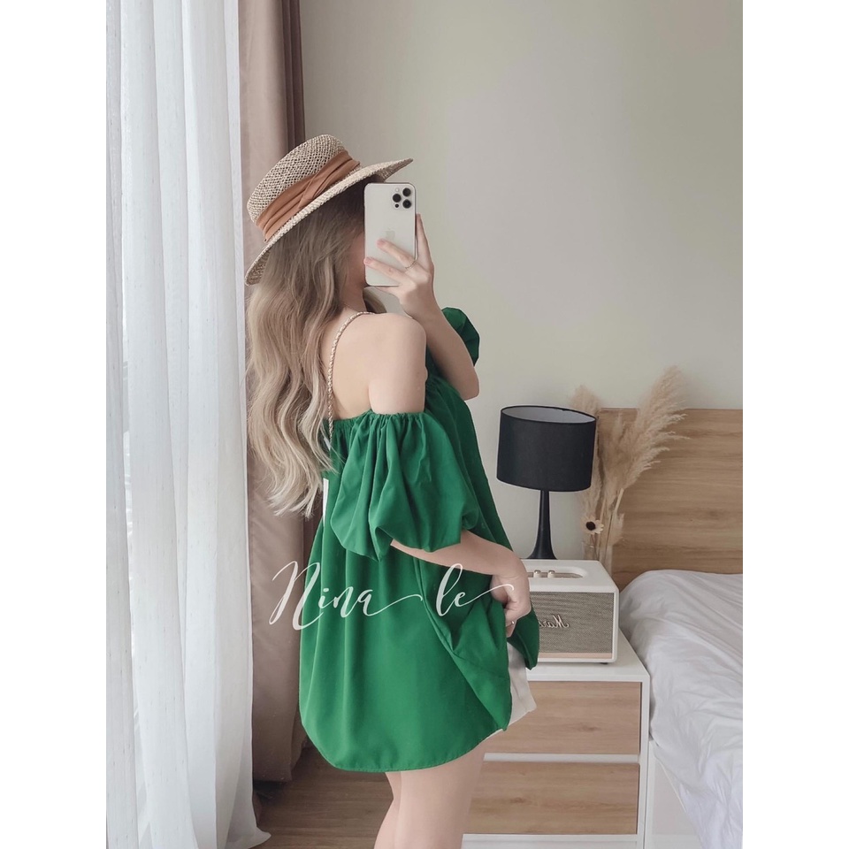 Đầm nữ trễ vai tay phồng dáng suông, đầm váy phông rộng nữ siêu xinh