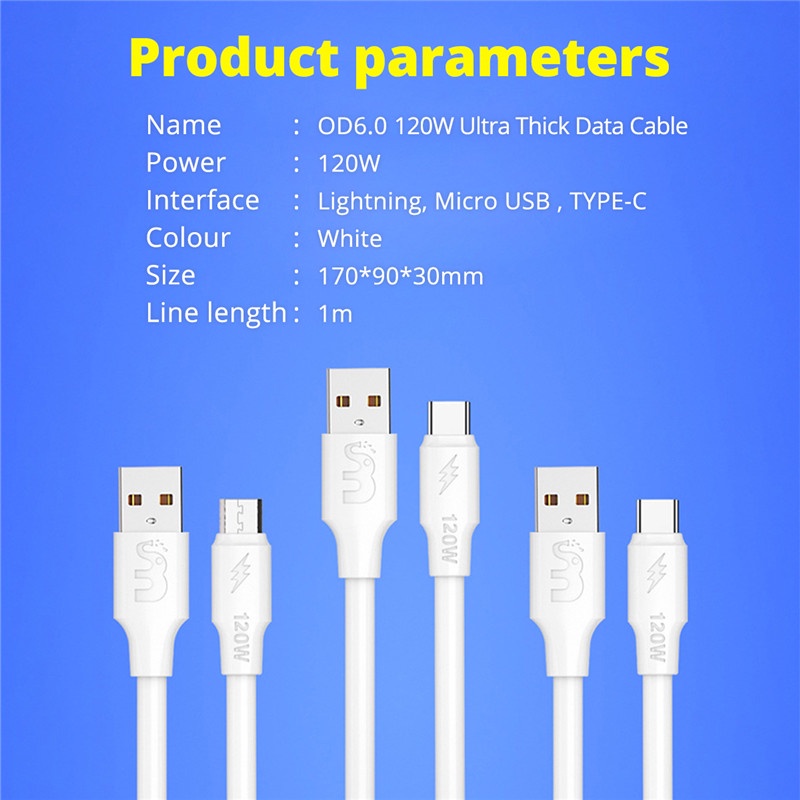 Dây cáp sạc và truyền dữ liệu KAXOE 120W 6A 6mm tốc độ nhanh tiện lợi