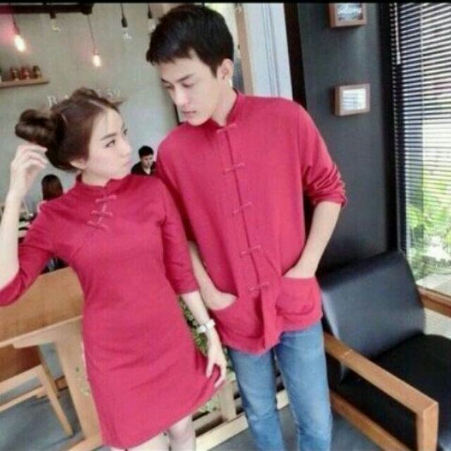 Set gồm áo đầm và áo kiểu cổ tàu