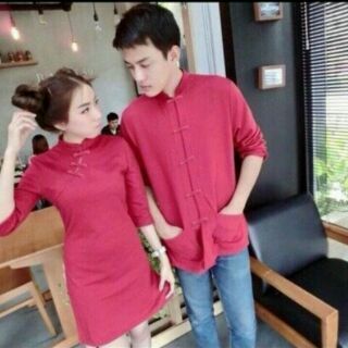 Set gồm áo đầm và áo kiểu cổ tàu