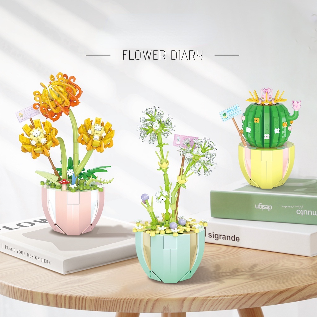 Bộ đồ chơi lắp ráp mini mô hình hoa trang trí cho trẻ