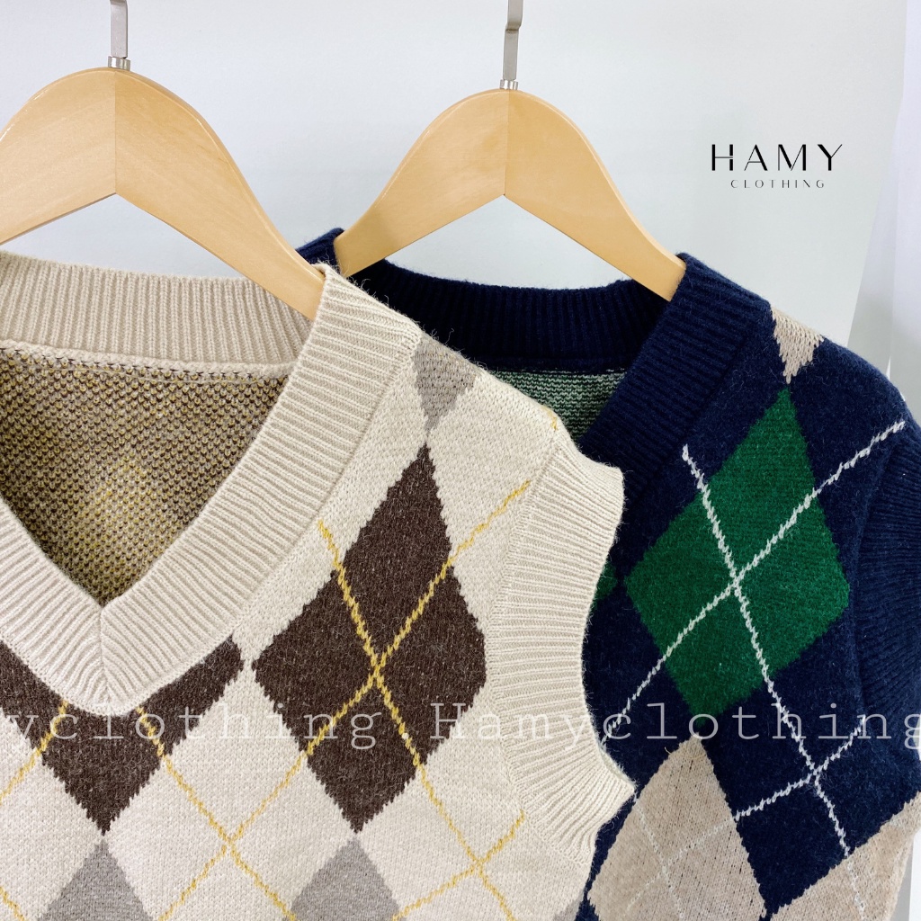 Áo Gile HaMy trám nhỏ vải len kiểu dáng trẻ trung màu be A-13