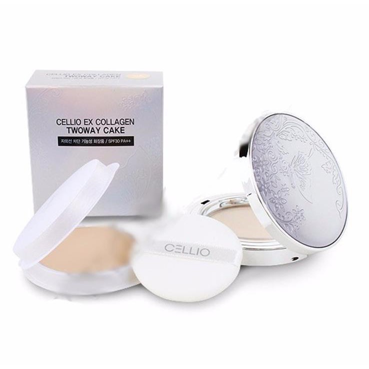 Phấn phủ siêu mịn chống nắng Cellio Ex Collagen twoway cake SPF 30