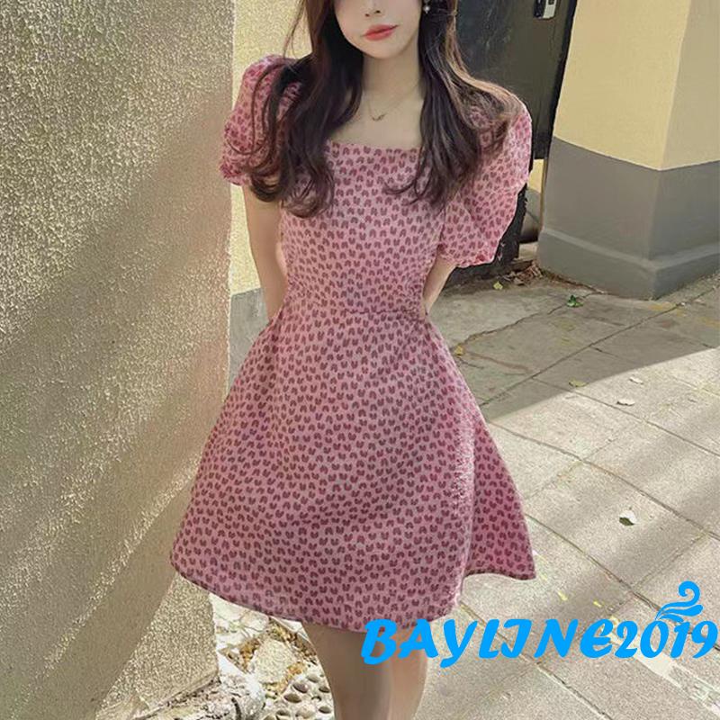 Bay-đầm Chữ A Tay Ngắn Phồng Cắt Cổ Vuông Dành Cho Người Lớn